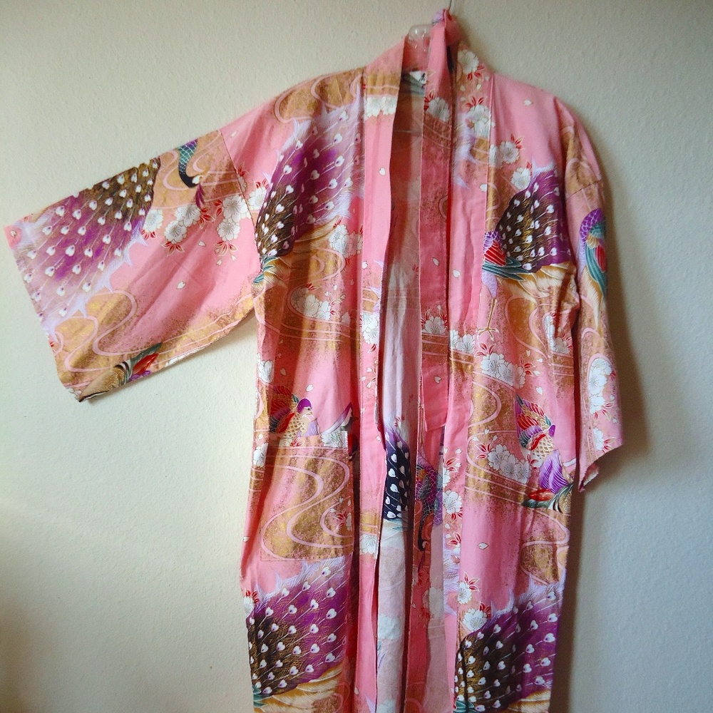 JUGUEMM 100%Cotton Kimono Robe Peacocks Size-S